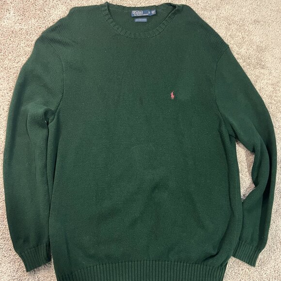 Polo Ralph Lauren Sweater Mens 3XLT Green Crewneck Knit Pullover Pink Pony - Picture 1 of 5